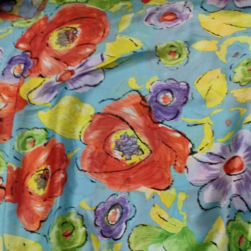 Ocean Base Floral  Korean Satin S23-KSP14