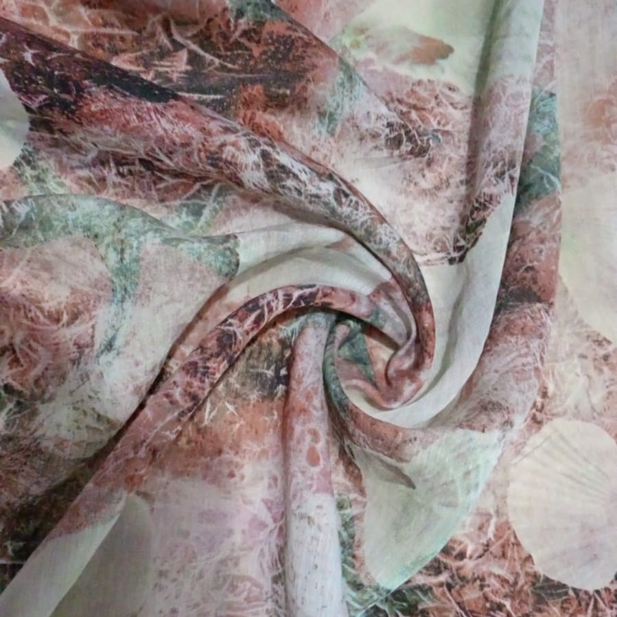 Rust Brown Base Starfish Print On French Rayon S23-FRPS18