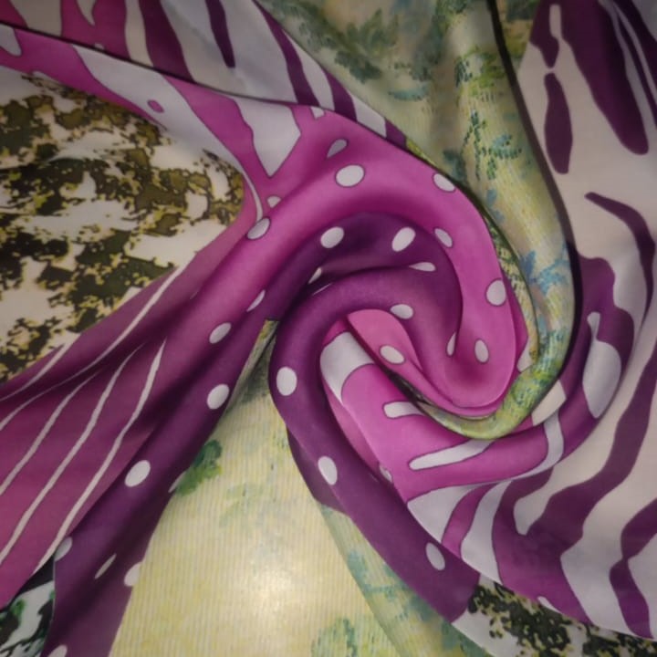 Purple Marble Print On Habutai Satin