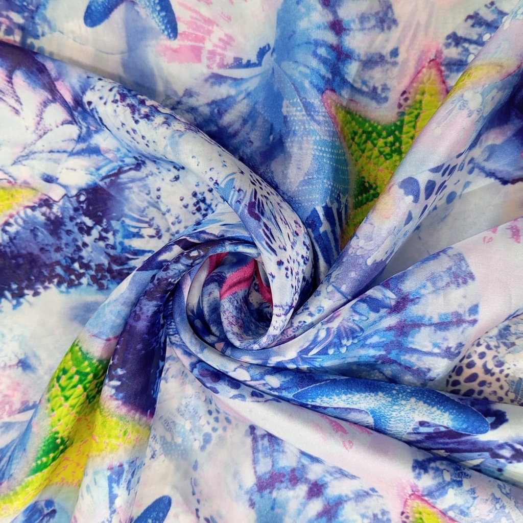 Star Fish Print On Habutai Satin