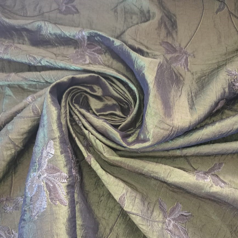 Black Base Flower Prints On Embroidered Taffeta