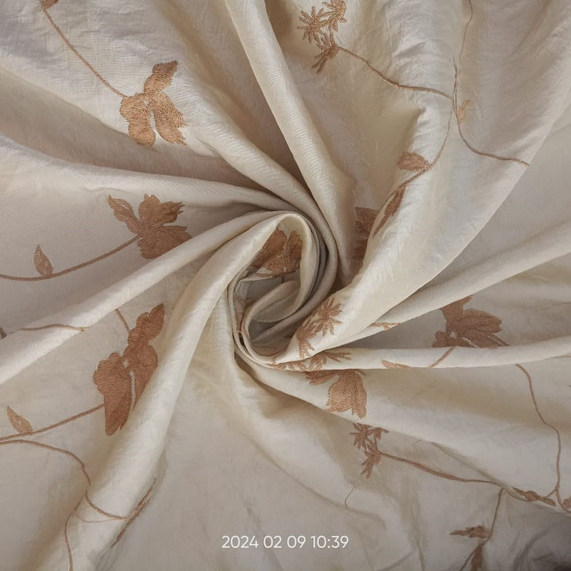 Pink Lily Olive Base Prints On Embroidered Taffeta