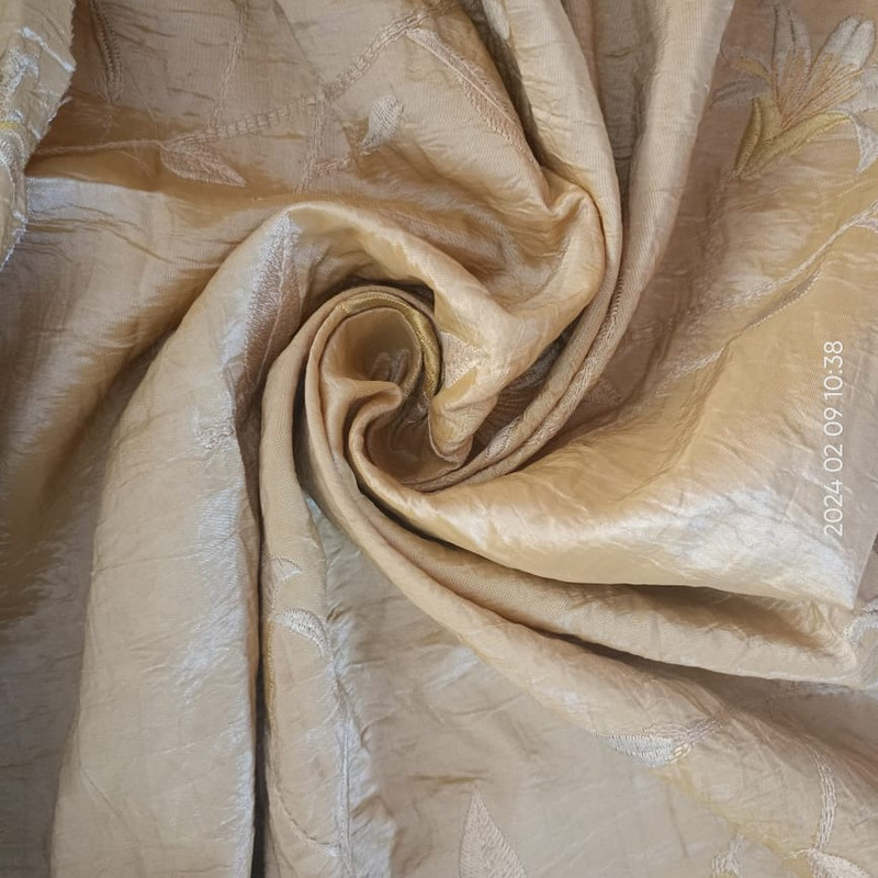 Red Base Flower Prints On Embroidered Taffeta