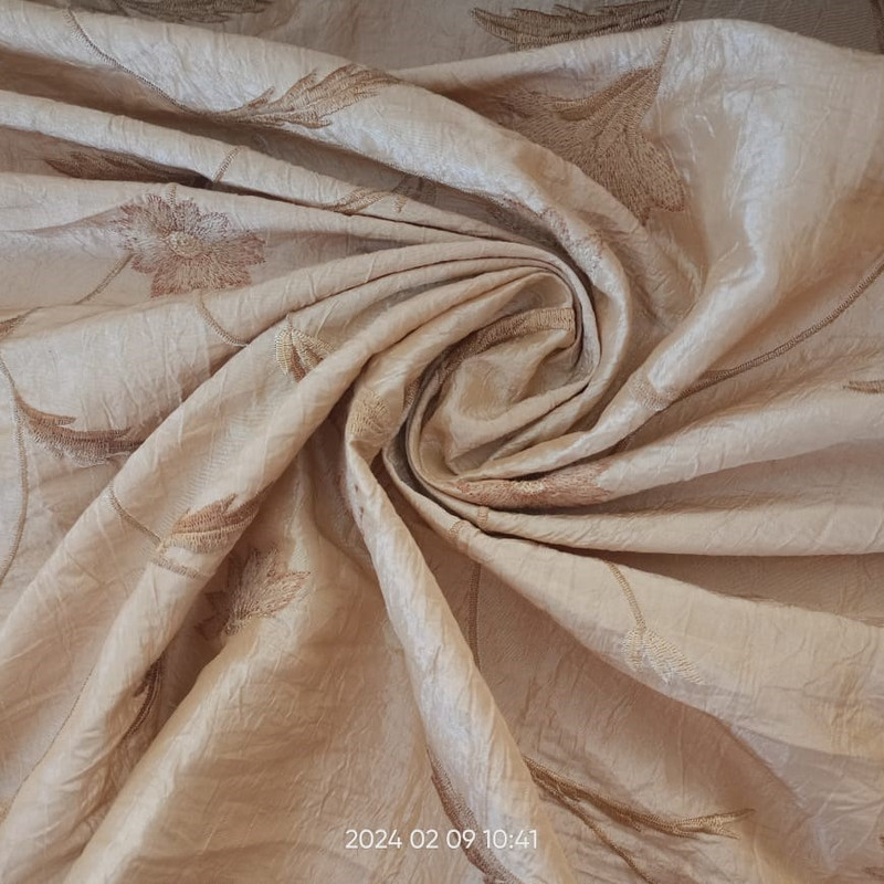 Tan Floral Prints On Embroidered Taffeta