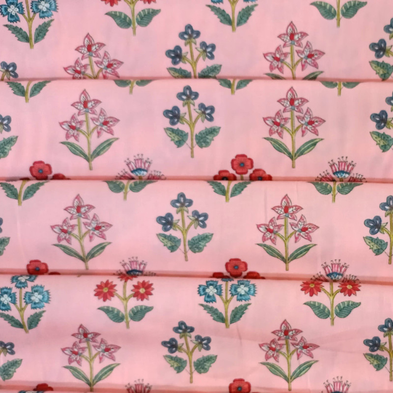 Pink Base Flowers Print On Parsi Boski S24 PBPS35