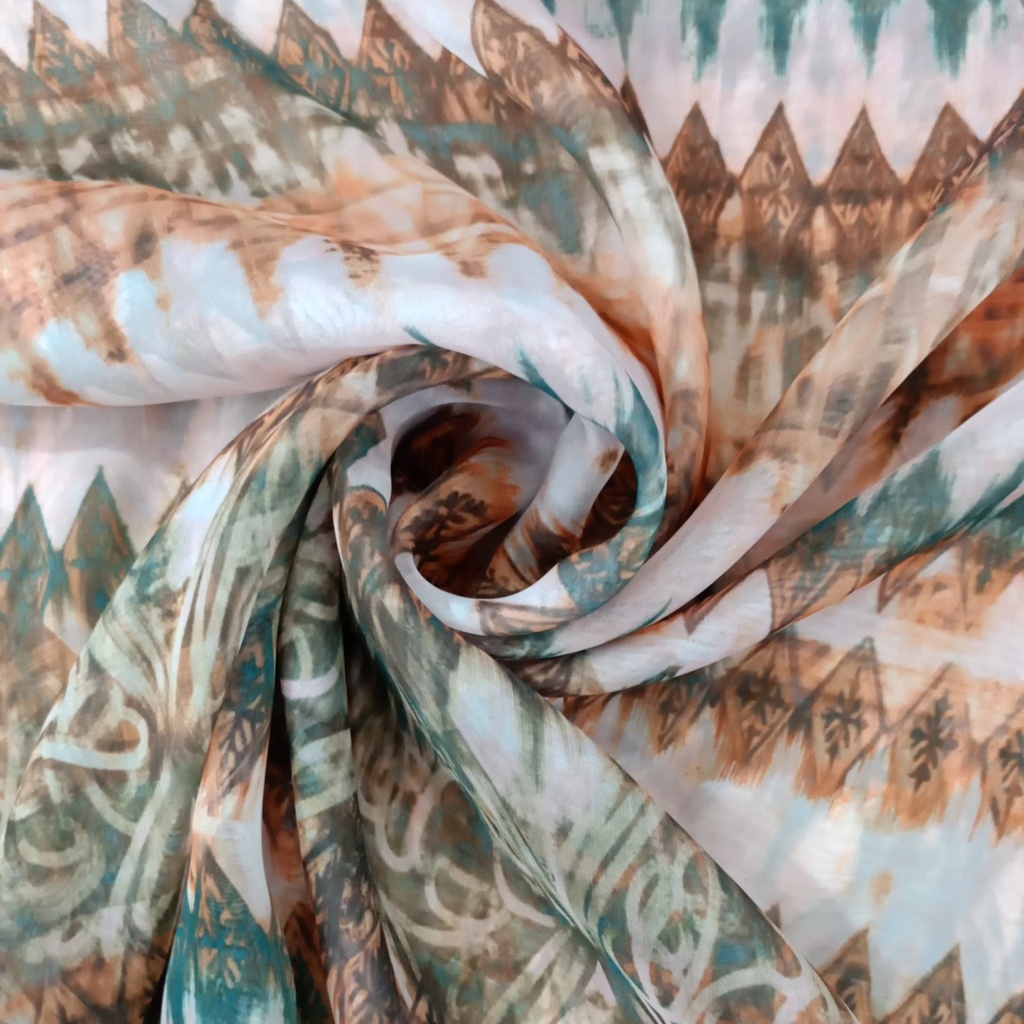 Multi Colour Chevron Print On Flat Chiffon S23 FCPS255