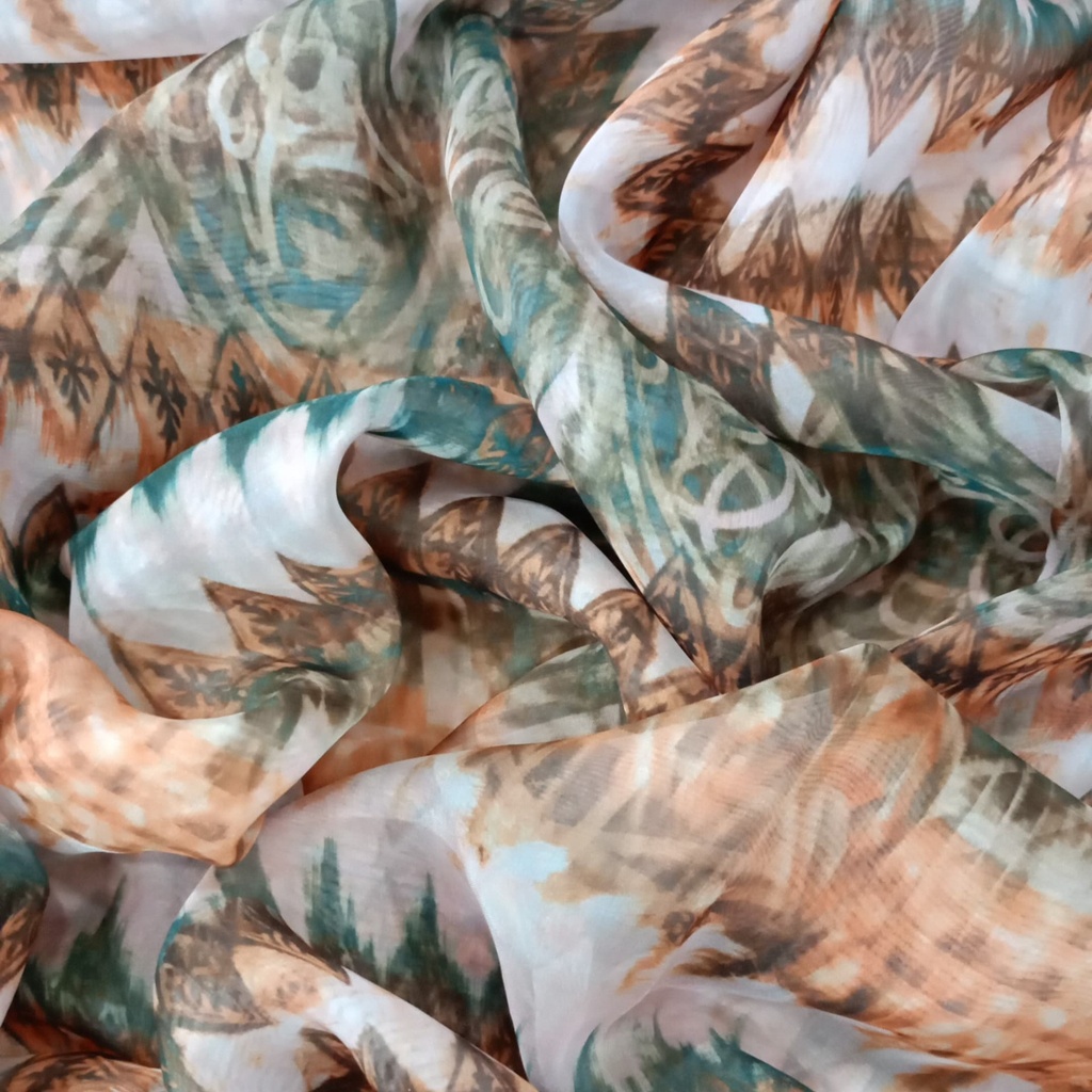Multi Colour Chevron Print On Flat Chiffon S23 FCPS255