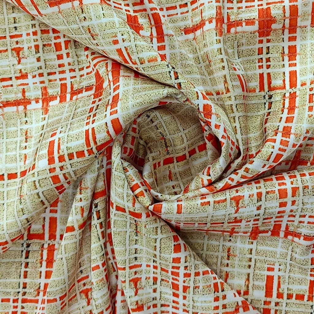 Red Yellow Check Print On Twill Satin TPB111 (PA01C#3)