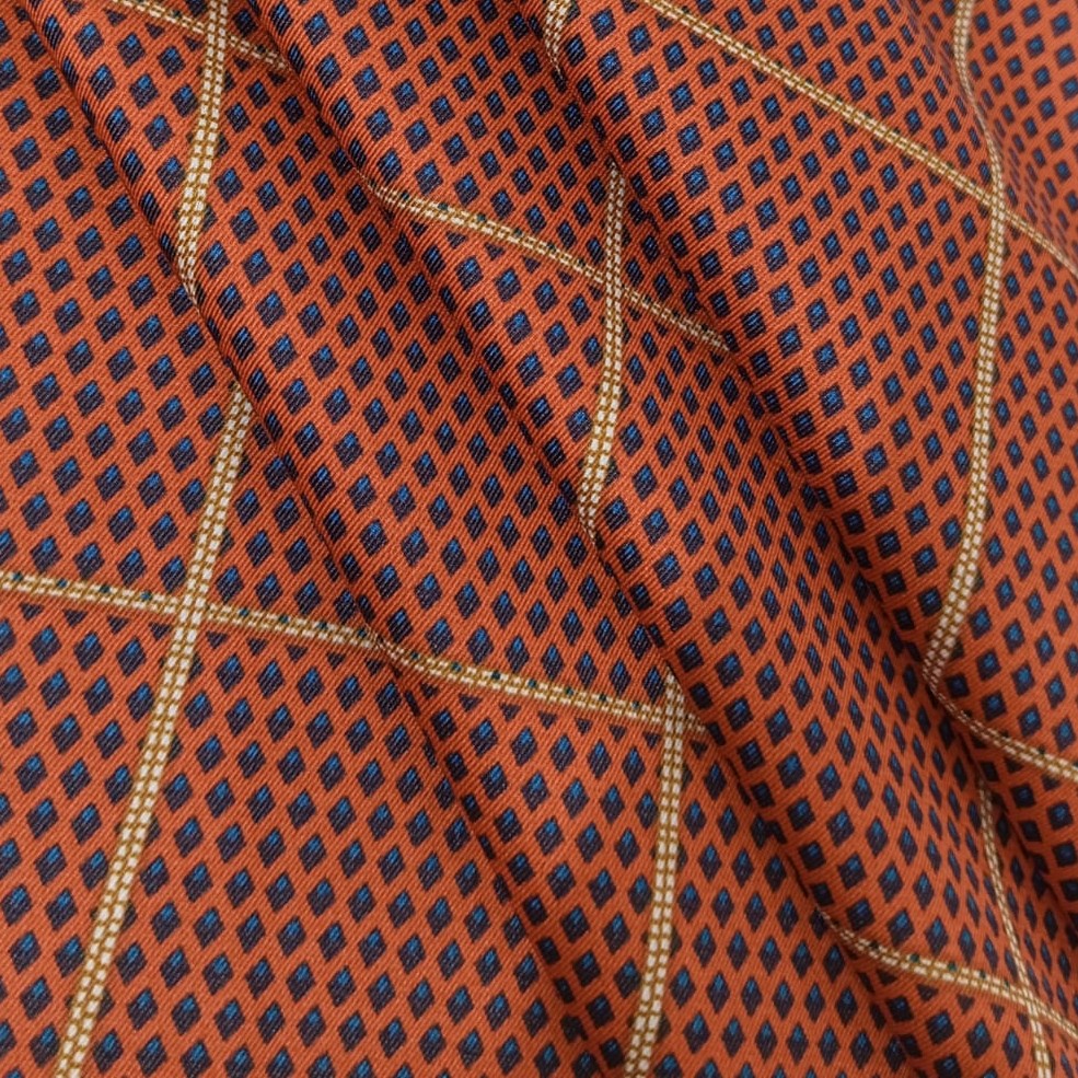Red Check Black Spot Print On Twill Satin S23-TSPS03
