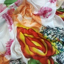 Orange & White Rose Print On Habutai Satin S24 HSPS22