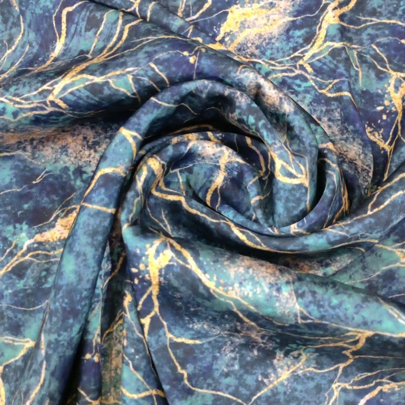 Royal Blue Marble Print On Korean Satin SS22A KSPA01