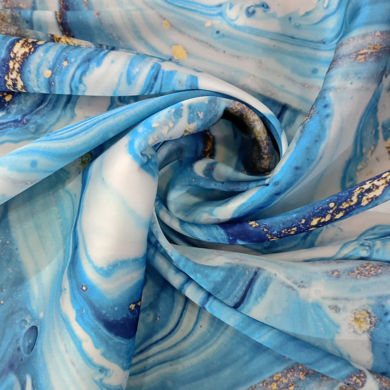 Sky Blue & White Marble Print On Korean Satin SS22A KSPA04