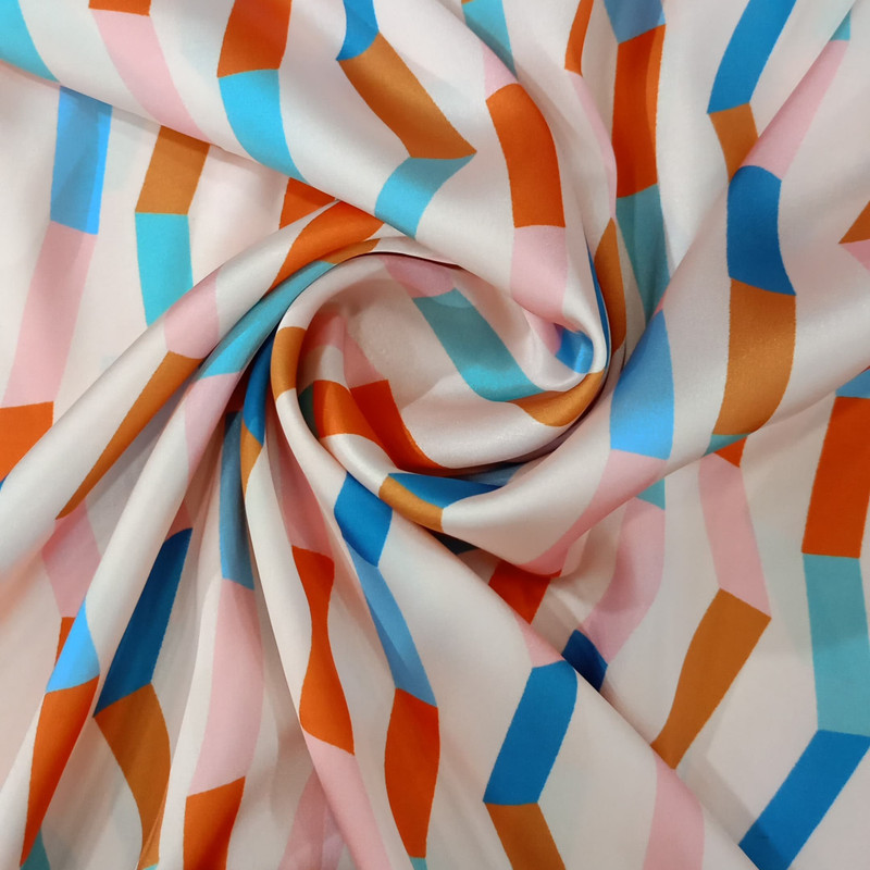Irregular Zig Zak Print On Korean Satin SS22A KSPA30