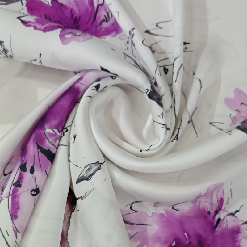 Voilet Lily Print On Korean Satin SS22A-KSPA70