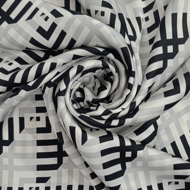 Black & White Abstract Print On Korean Satin SS22N KSPB22