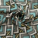 Geometrical Grey & Blue Box Print On Korean Satin SS22N KSPB23