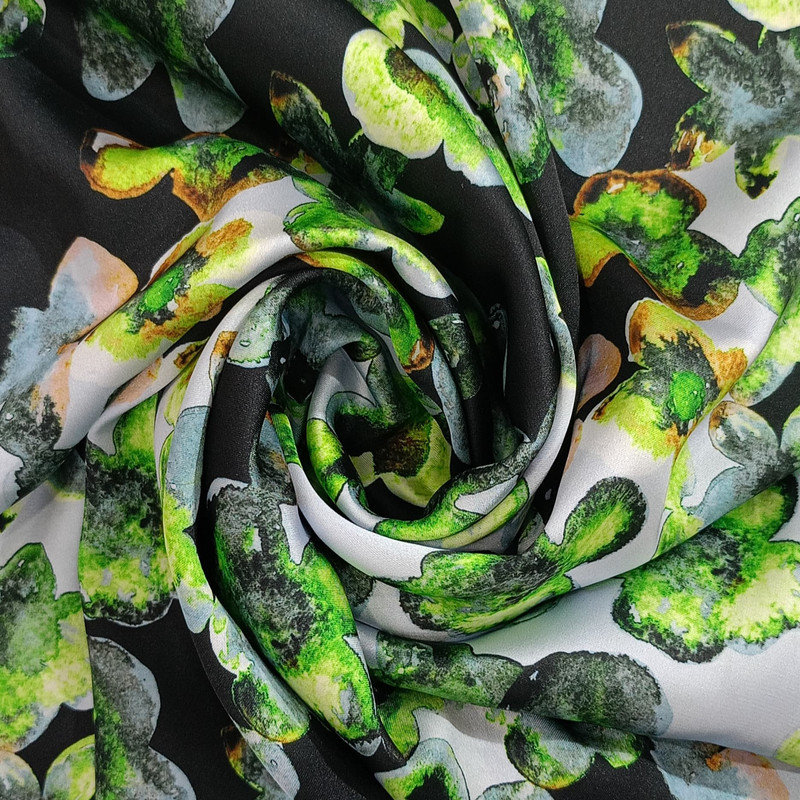 Pond Green Leaf Print On Korean Satin SS22N KSPB32