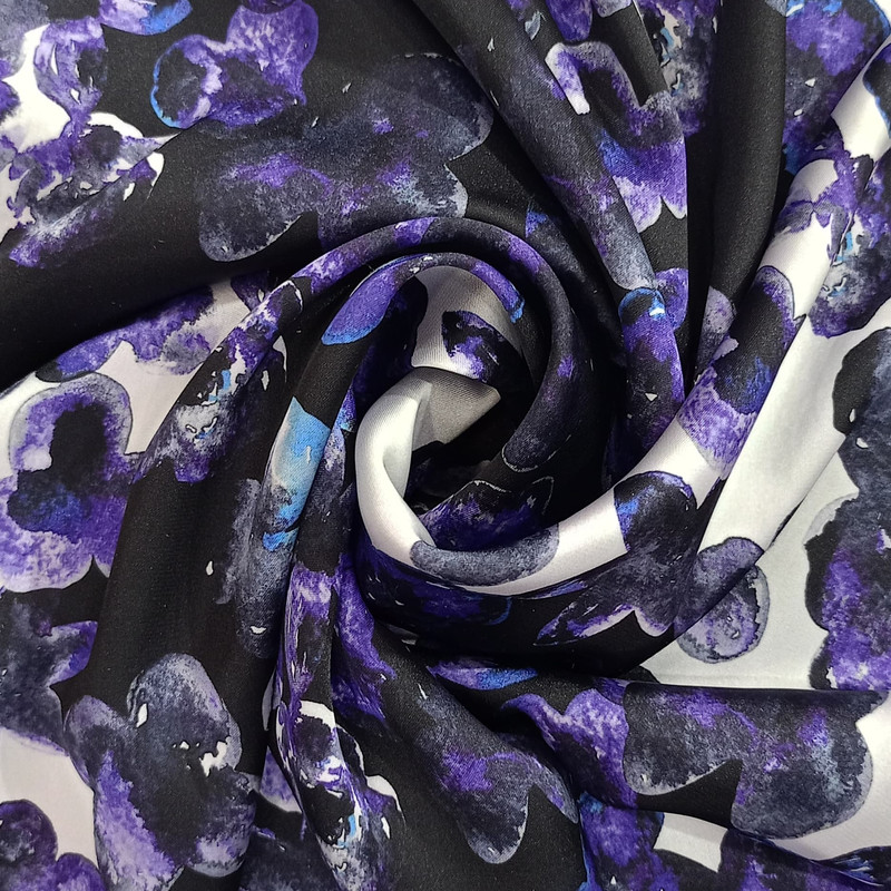Pond Violet Leaf Print On Korean Satin SS22N KSPB33
