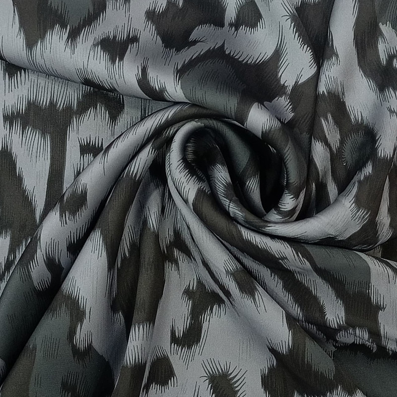 Grey & White Leopard Print On Korean Satin SS22N KSPB36