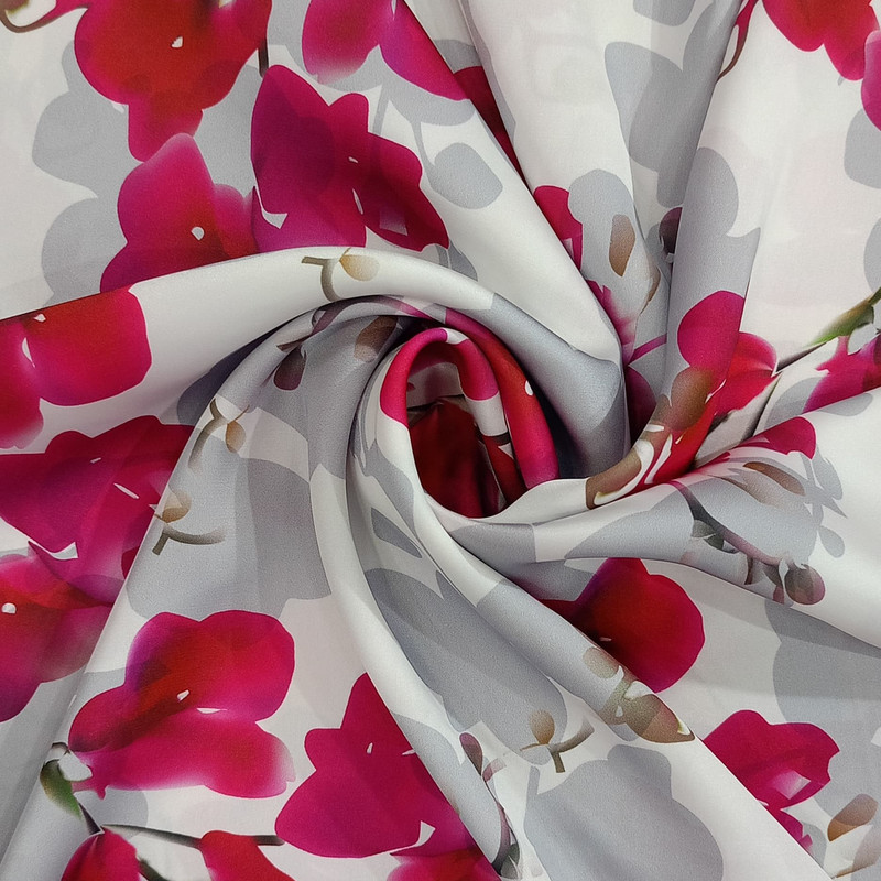 Maroon Lily Flower Print On Korean Satin SS22N KSPB53