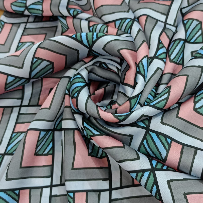 Pink Geometrical Box Print On Korean Satin SS2N KSPB69