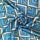 Blue Geometrical Box Print On Korean Satin SS2N KSPB70