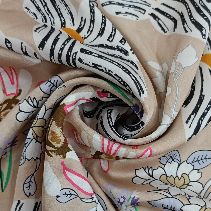 Brown Base Floral Print On Korean Satin SS22N-KSPB89