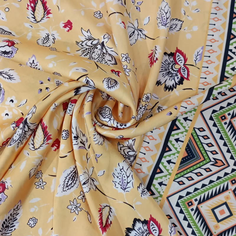 Bohemian Border Floral Print On korean Satin SS22L-KSPL04