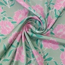 Pink Flower & Leaf Print On Korean Satin SS22L KSPL21