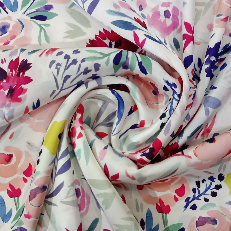 Rose Floral Print On Korean Satin SS22L KSPL28
