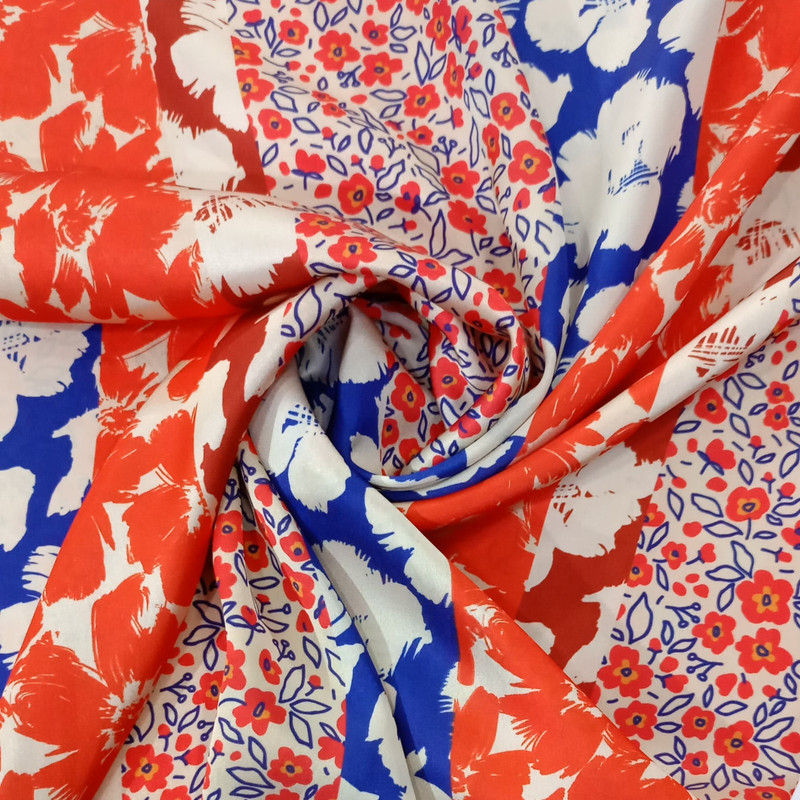 Red Floral Print Korean Satin SS22L KSPL43