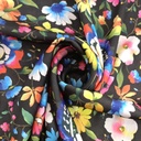 Floral Black Base Print On Korean Satin S24 KSPS24