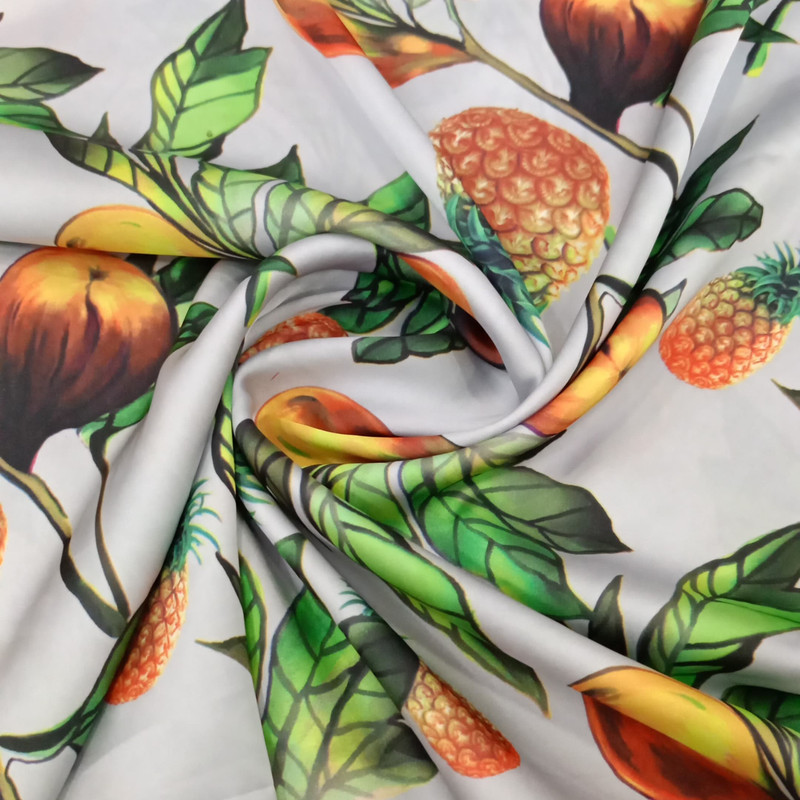 Grey Base Pineapple Print On Korean Satin S24 KSPS101