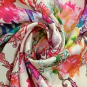 White Base Flower Print On Korean Satin S23 KSPS114