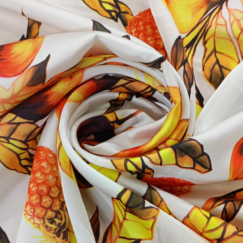 White Base Pineapple Print On Korean Satin S24 KSPS125