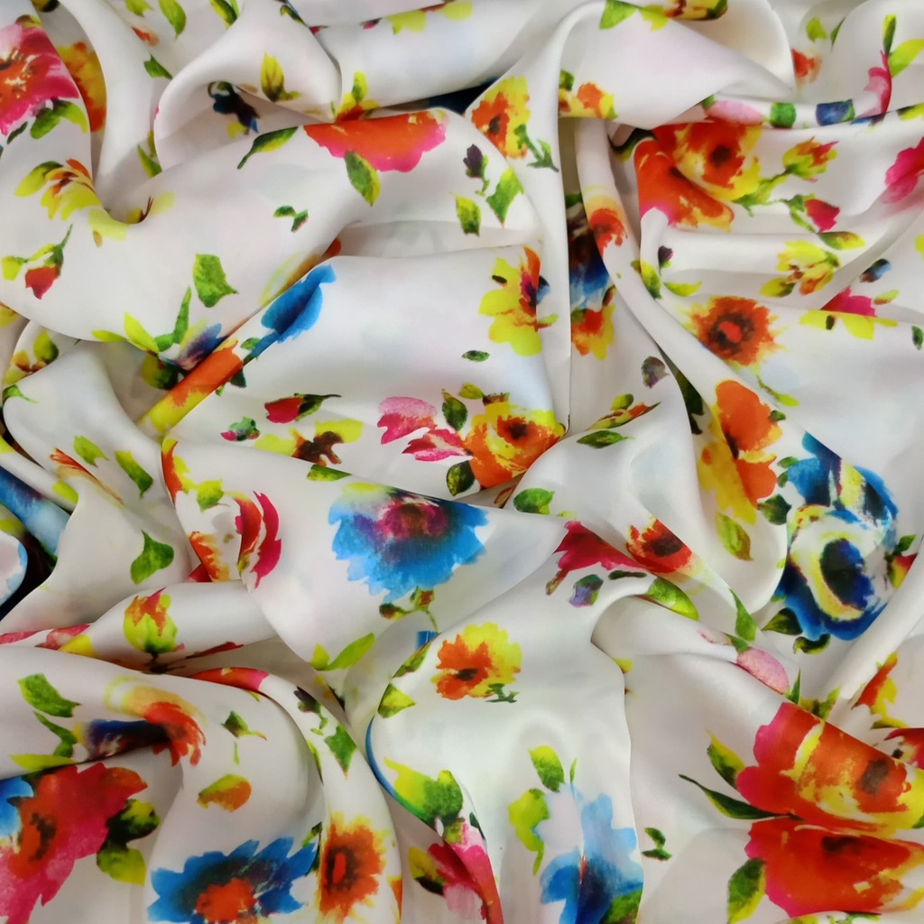 Multi Colour Floral Art Print On Korean Satin S2 KSPS75