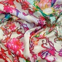 White Base Flower Print On Korean Satin S23 KSPS114