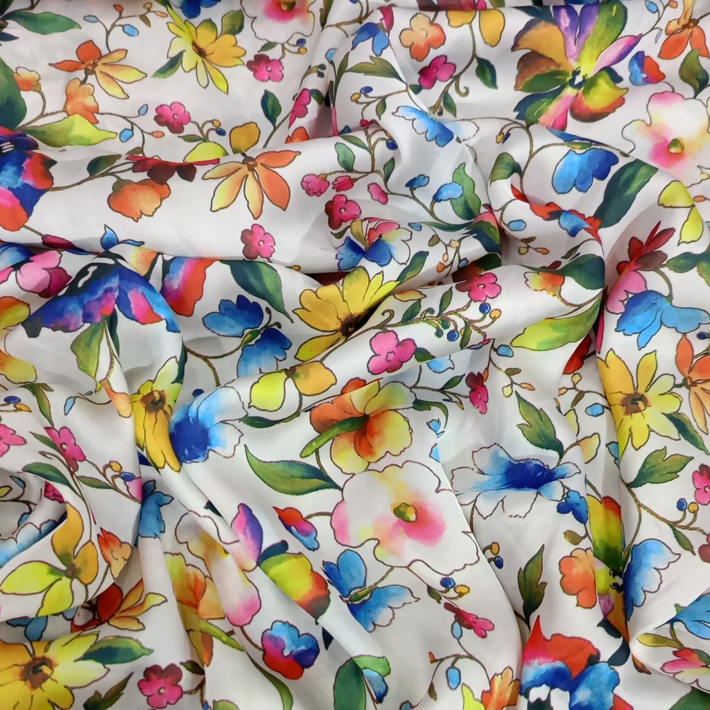Multi Colour Flower Print On Koren Satin S24 KSPS122