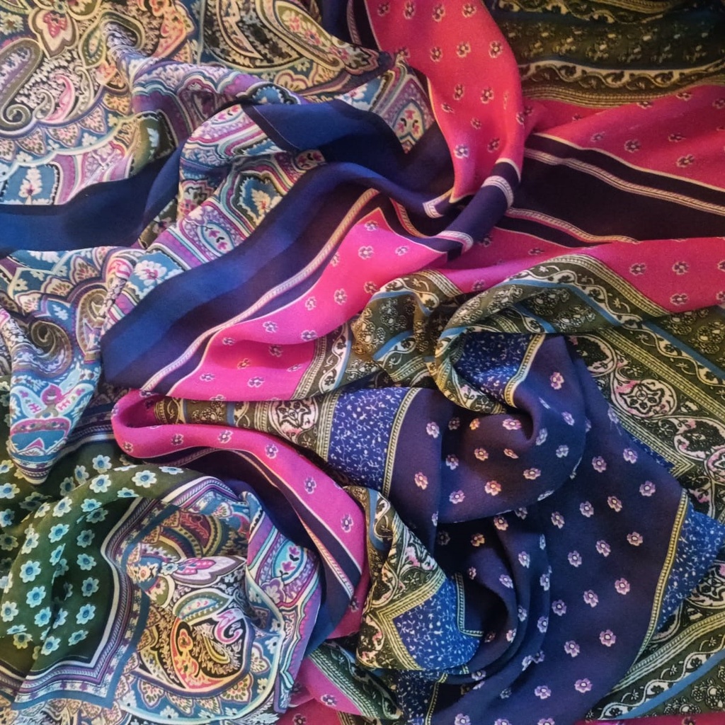 Blue & Green Pink Panel Print On korean Satin (SS24) KSPS45