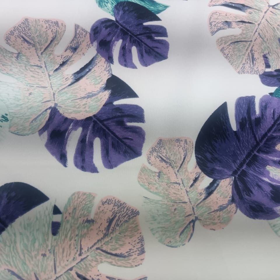 Tropical Vibes (Purple) Print On Banana Crepe S23 BCPS26