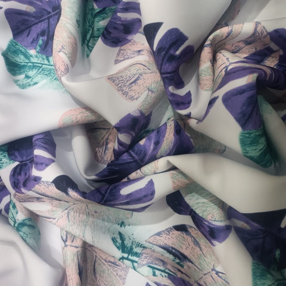 Tropical Vibes (Purple) Print On Banana Crepe S23 BCPS26