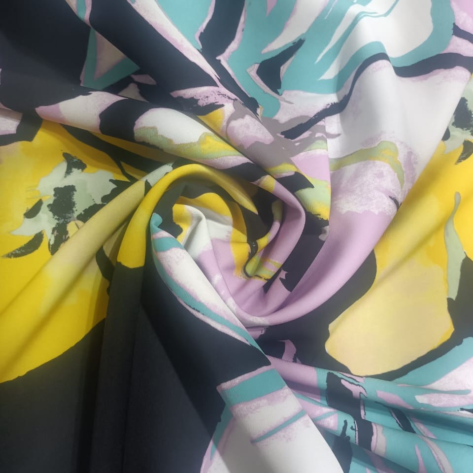 Bloomingdales (Yellow Pink Aqua) Print On Banana Crepe S23 BCPS6