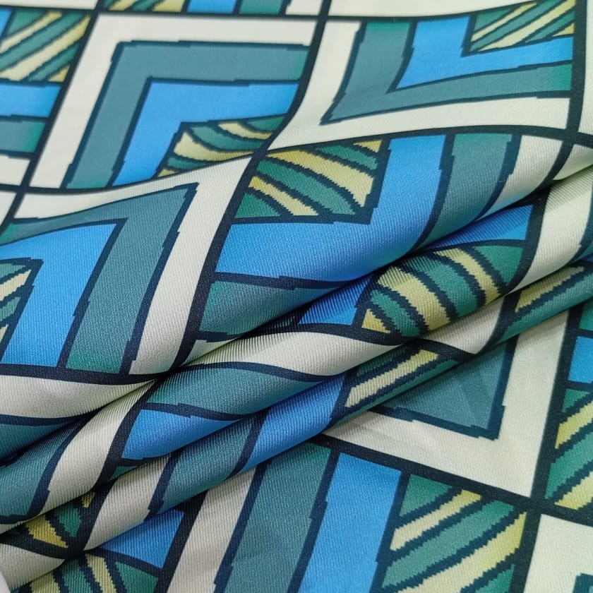 Blue Geometrical Box Print On Twill Satin (D#91C#3) TSPS38