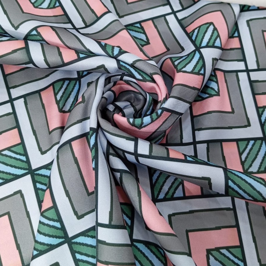 Red Geometrical Box Print On Twill Satin (D#91C#2) TSPS37