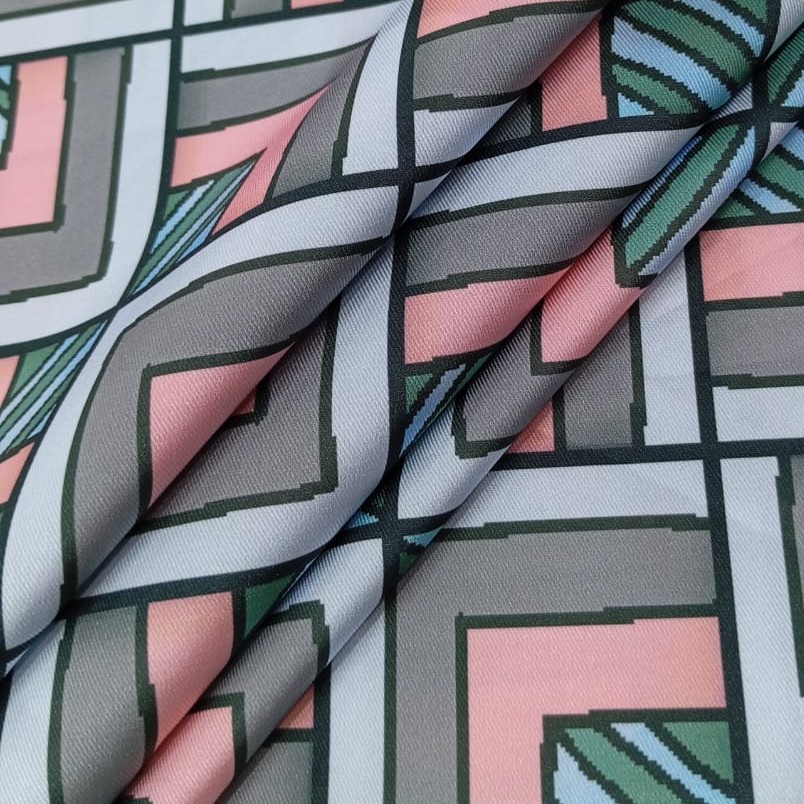 Red Geometrical Box Print On Twill Satin (D#91C#2) TSPS37