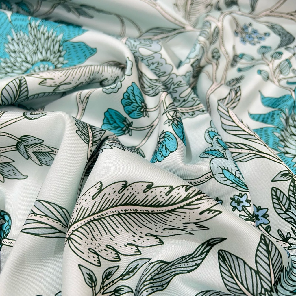 Sky Base Floral Print On Twill Satin (D#85C#2) TSPS34