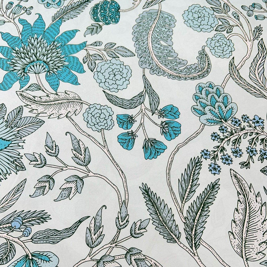 Sky Base Floral Print On Twill Satin (D#85C#2) TSPS34