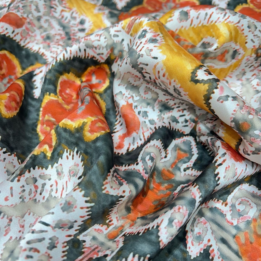 Silver Bohemian Print On Twill Satin (PA07C#3) TSPS46