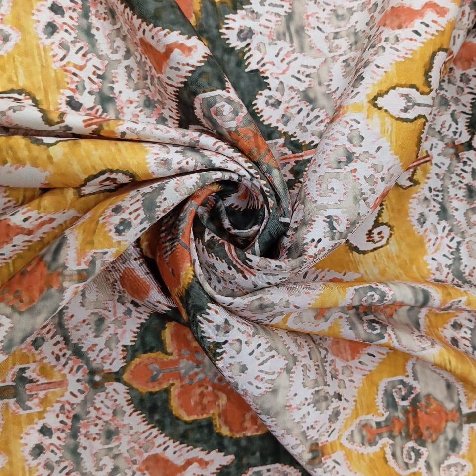 Silver Bohemian Print On Twill Satin (PA07C#3) TSPS46