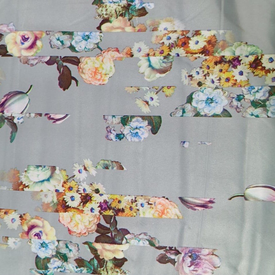 Stripe Floral Print On Dutchess Satin S24 DSPS13